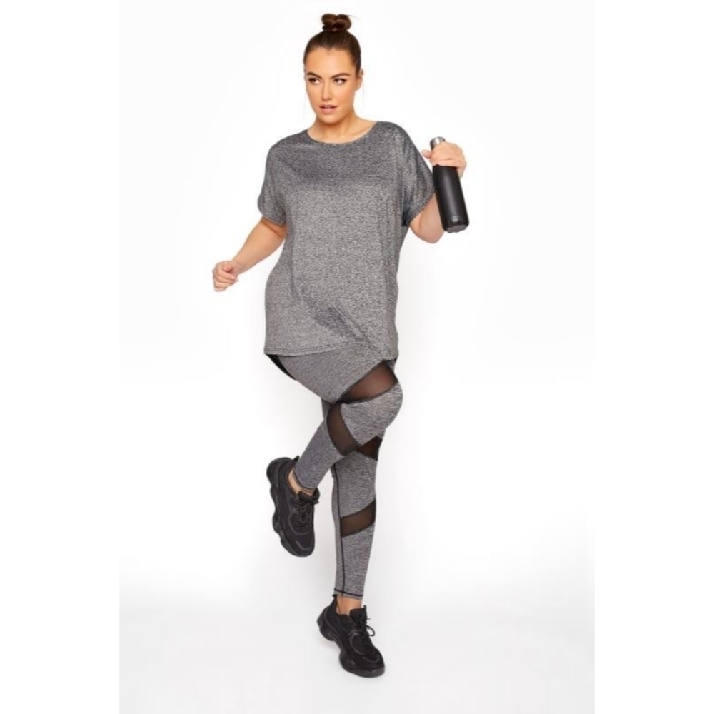 SOLID Gray with Mesh Insert Full Length Leggings Size 10-12 NWT